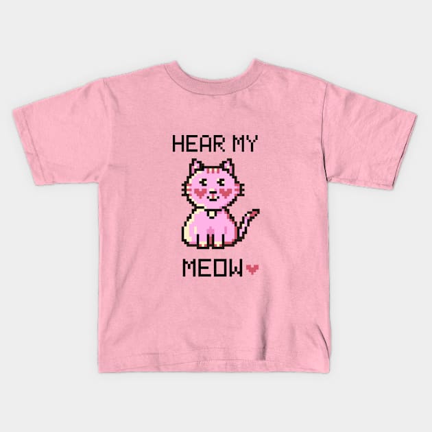 Cute Kitty Pink - Pixel Kids T-Shirt by Bootyfreeze